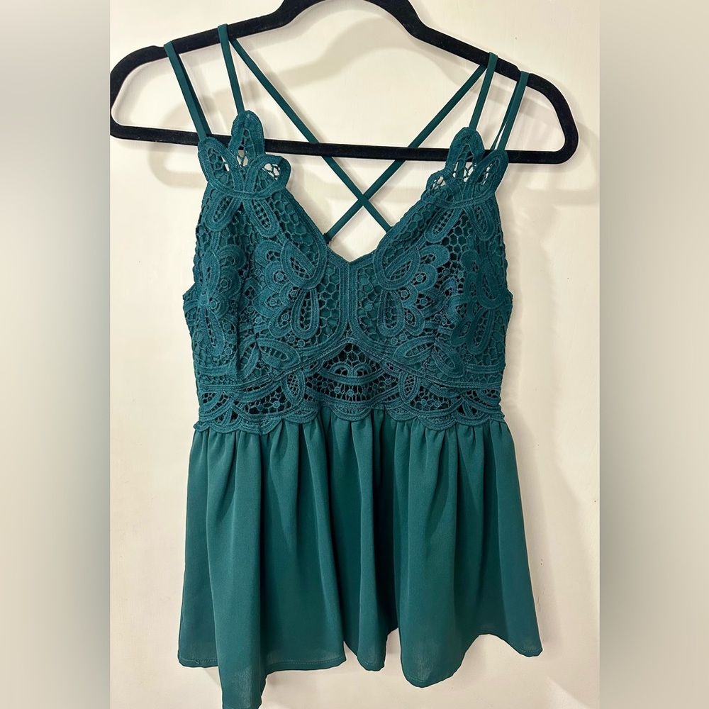 Main Strip lace babydoll tank top, green, small